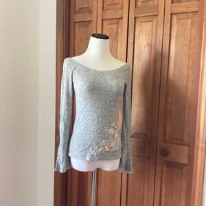 By & By Grey Floral Appliqué Boat Neck Sweater, Size XS